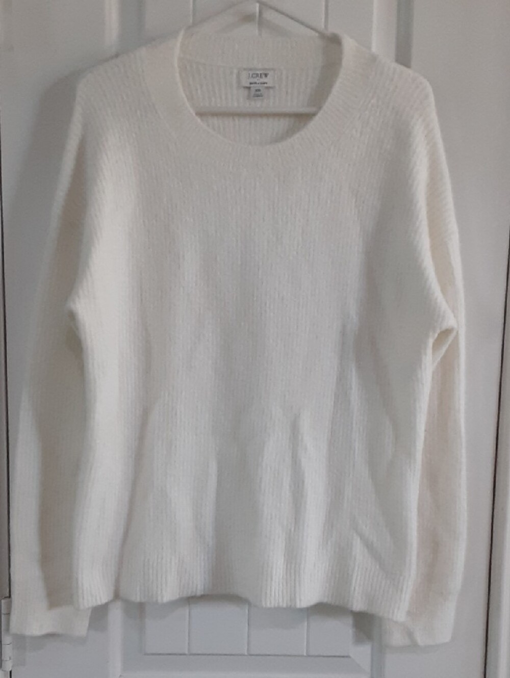 J. Crew Factory CE097 Extra Soft Ribbed Boyfriend Crewneck Sweater Cream XS